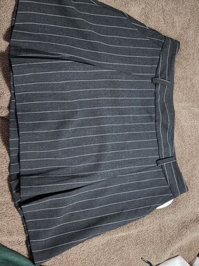 Dark Gray Pinstripe Pleated Mini Skirt